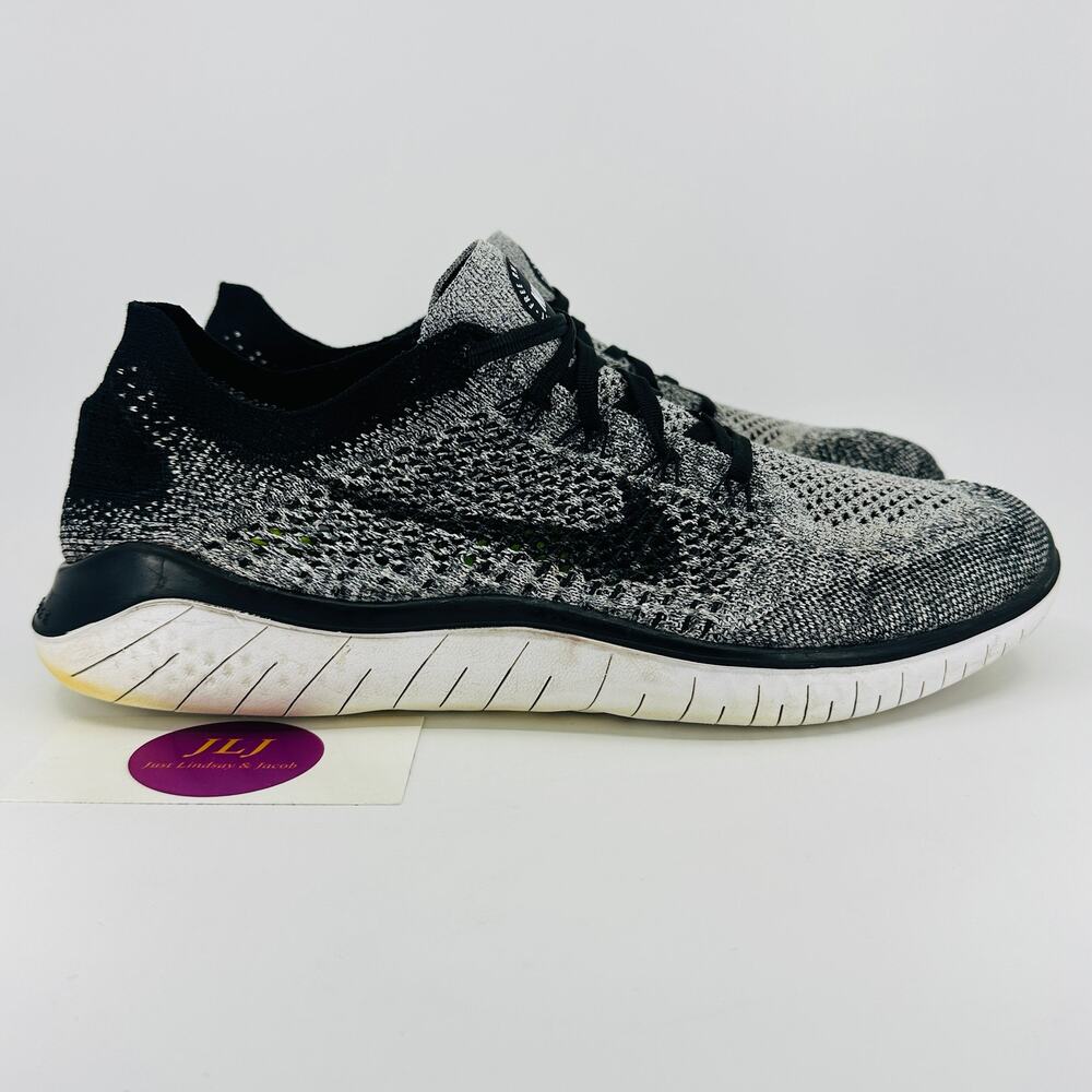 Nike Mens Free Run Flyknit 2018 Running Shoes White Black Oreo 942838-101 Size 9